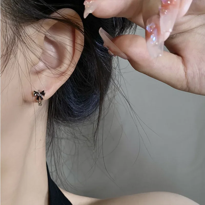 Ohrring aus echtem 925er-Sterlingsilber mit schwarzer Schleife für Damen, zur Herstellung von Schmuck, Geschenk, Hochzeit, Party, Verlobung – Detail 2