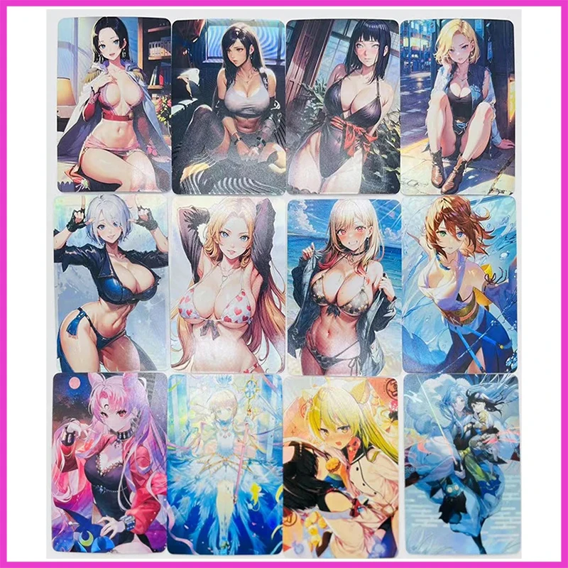 Anime Goddess Story Rare DIY Refractive Flash Cards Hancock Kitagawa Marin Tsunade Toys for boys Collectible Cards Birthday Gift