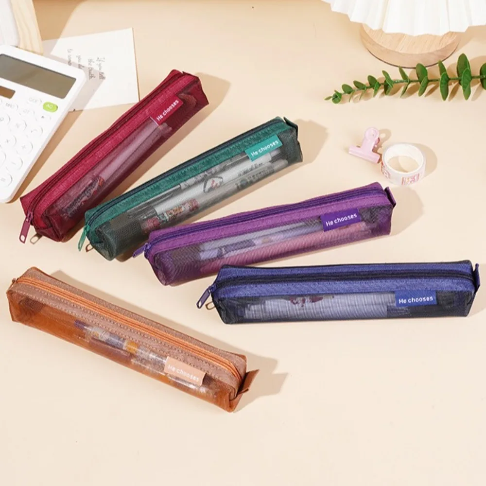 Fashion Girly Gauze pen case Nylon Mesh Casual Transparent Pen Case mini Multi-function Stationery Storage Pouch School