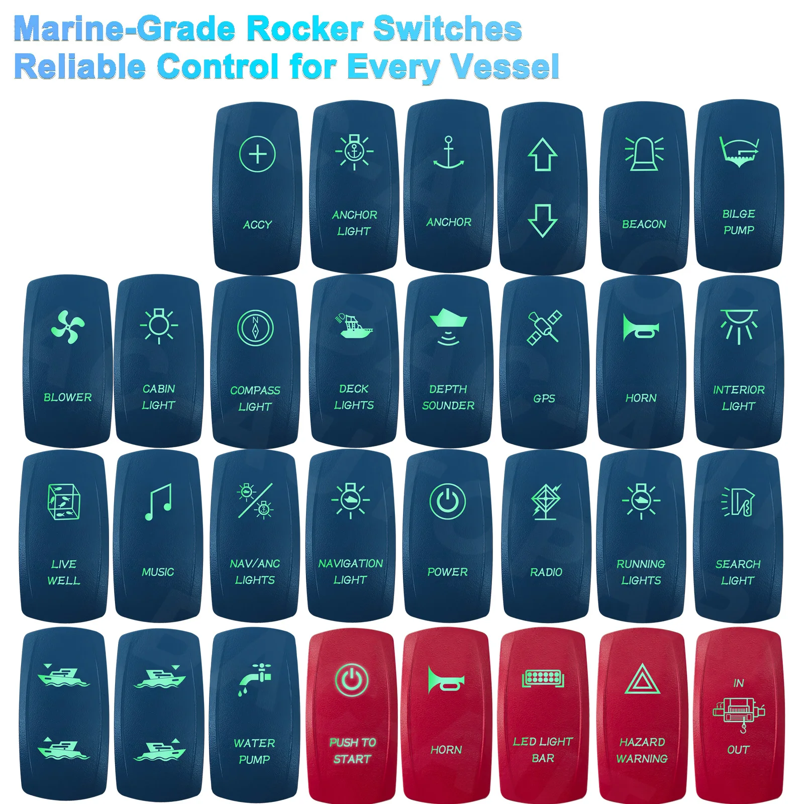 Marine Grade Rocker Switch 12V 24V Waterproof LED Backlight SPST DPDT for Boat Yacht RV Jeep Truck Polaris Auto Replacement