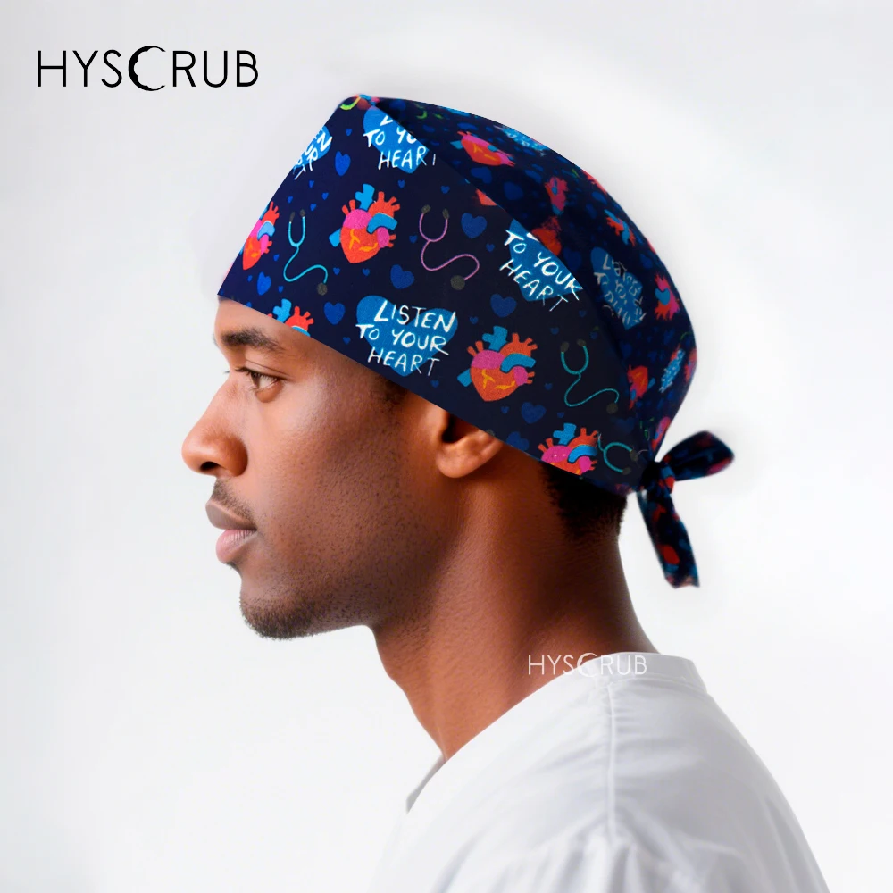 100% Cotton Medical Print Scrub Cap Unisex Doctor Work Cap Health Worker Nurse Nursing Hat for Hospital Clinic Scrub Hat