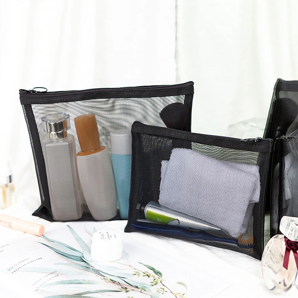 3 個のメイクアップ収納バッグメッシュオーガナイザー化粧品トイレタリーホルダー旅行キャンプポータブルポーチ女性用