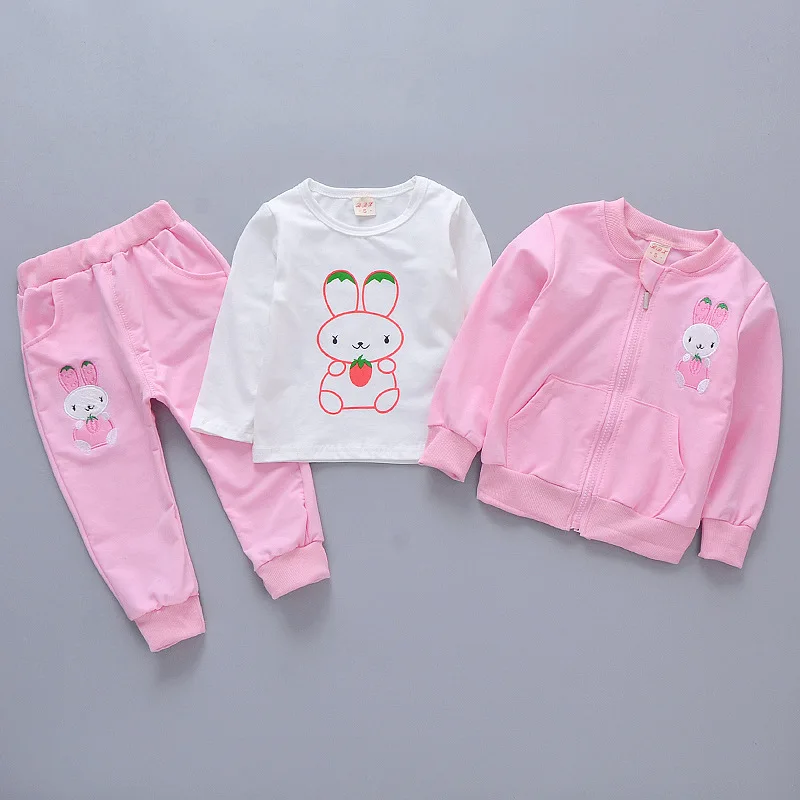 Baby\'s Three Piece Set Spring Autumn Thin Sets Girls Cute Cartoon Clothes Leisure Sports Suit Korean Version Trendy Clothing