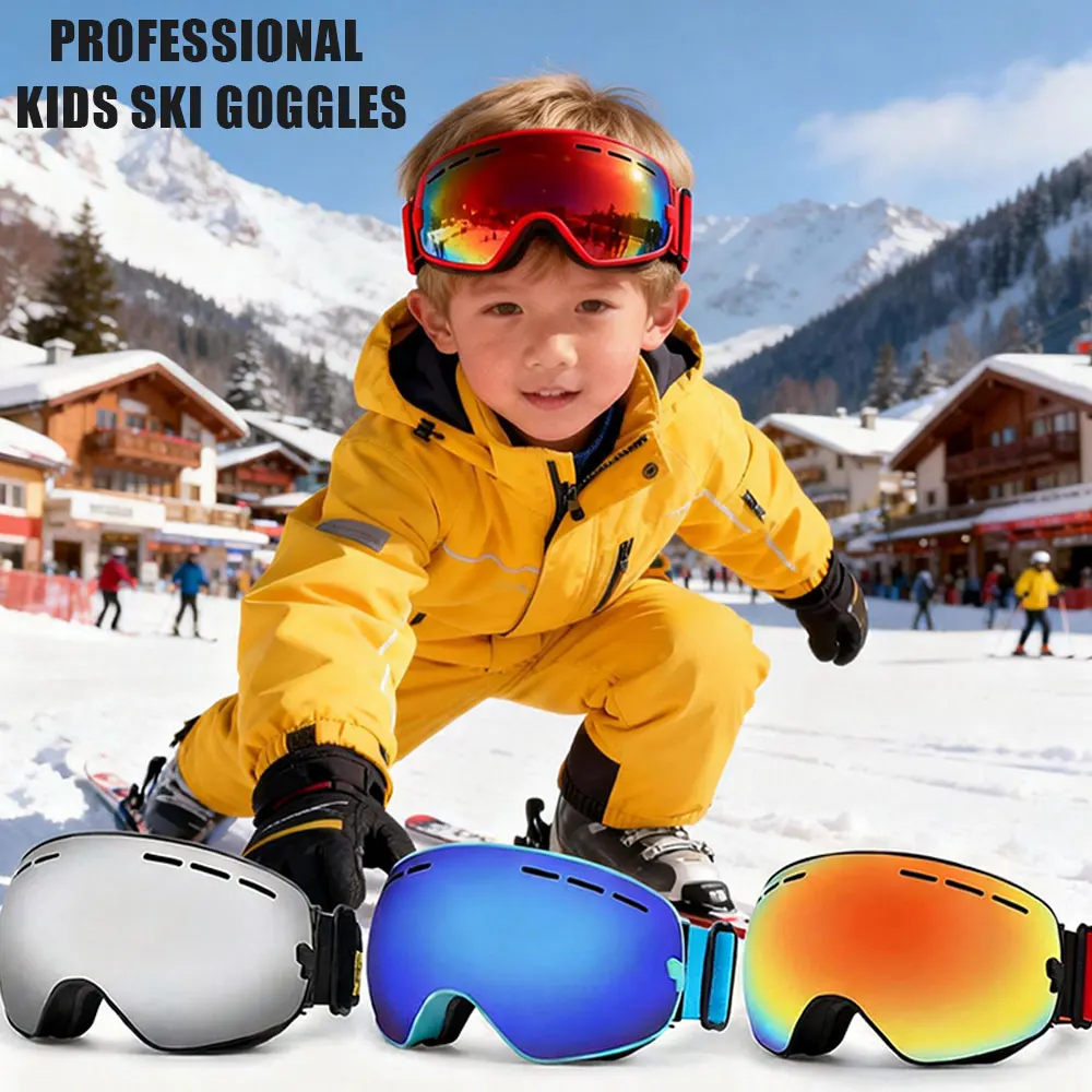 

JSJM New Children Kids Skiing Goggles 4-15 years old Professional Anti-fog Child Snowboard Goggles UV400 Kids Ski Mask Glasses