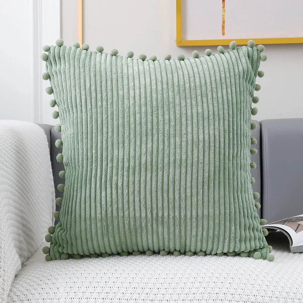 1 Pc Corduroy Decorative Throw Pillow Covers Pom-pom Soft Boho Striped Pillow Covers Modern Farmhouse Home Decor