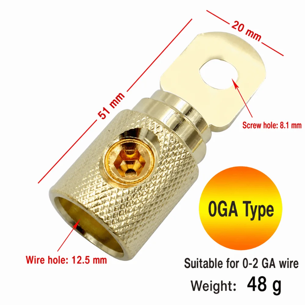 High Quality O-Type Car Audio Connector 0GA 4GA 8GA Brass Amp Input Reducer Power Supply Reducer