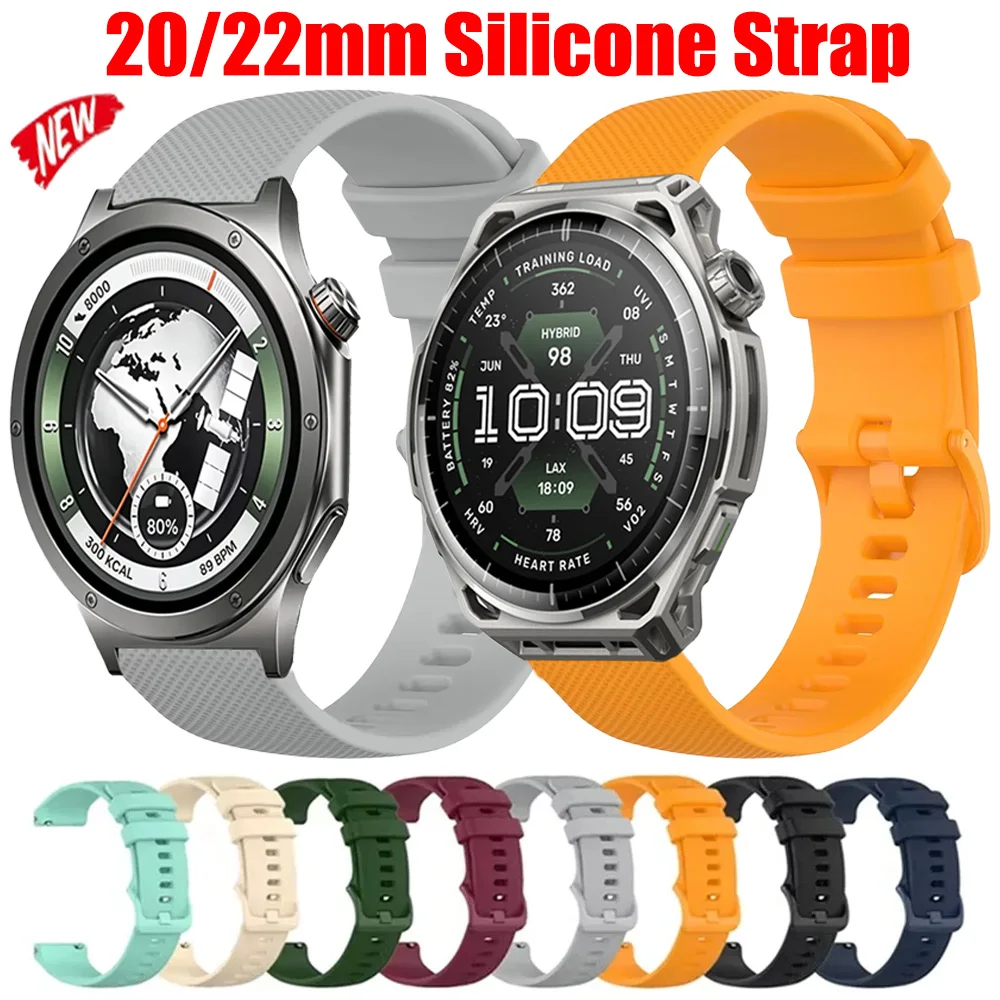 20/22mm Sports Silicone Strap for Oneplus Watch 4 3 2 2R Lite OPPO Wacth S X3 X2 Soft Wristband Amazfit Balance 3 2 Bip Max Band