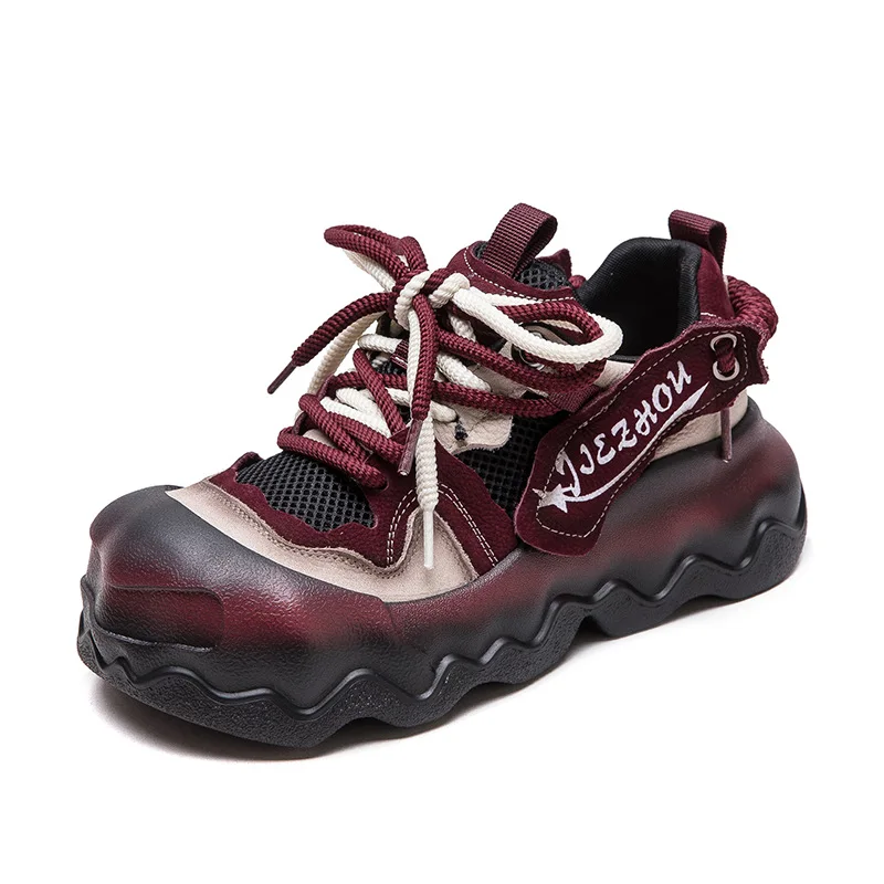 

5,5 см лоферы из коровьей кожи с воздушной сеткой, массивные кроссовки, женские вулканизированные удобные летние полые ботильоны, дышащая обувь