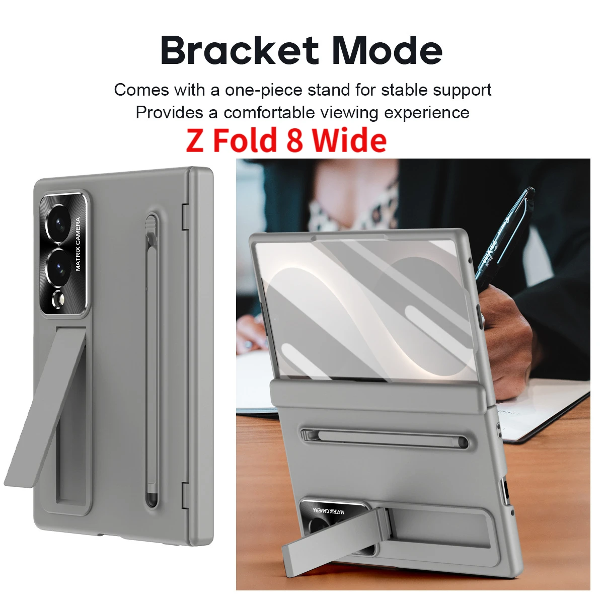 Glass Film Portable Stand Case with Touch Pen for Samsung Galaxy Z Fold 8 Wide, Z Fold 8 Ultra All-inclusive Hinge Cover