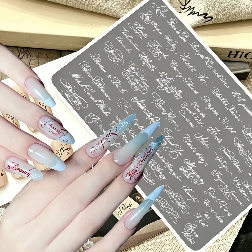 1 pièce Plaque de tamponnage pour ongles en acier inoxydable, motif alphabet élégant et romantique en écriture anglaise, pour transfert d'images sur ongles