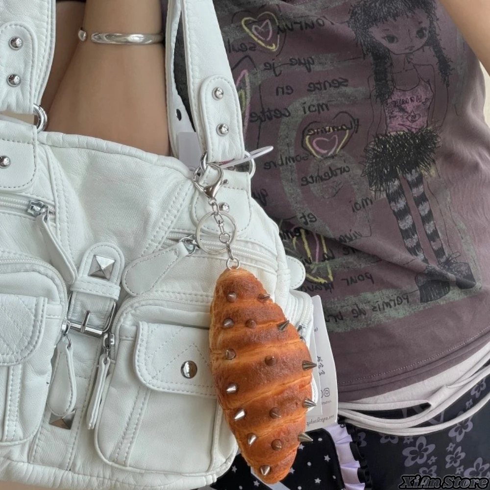 Gothic Trinkets Rivet Bread Fruit Keychain bag charm Original Subculture Spicy Girl Necklace Multifunctional Pendant Decoration