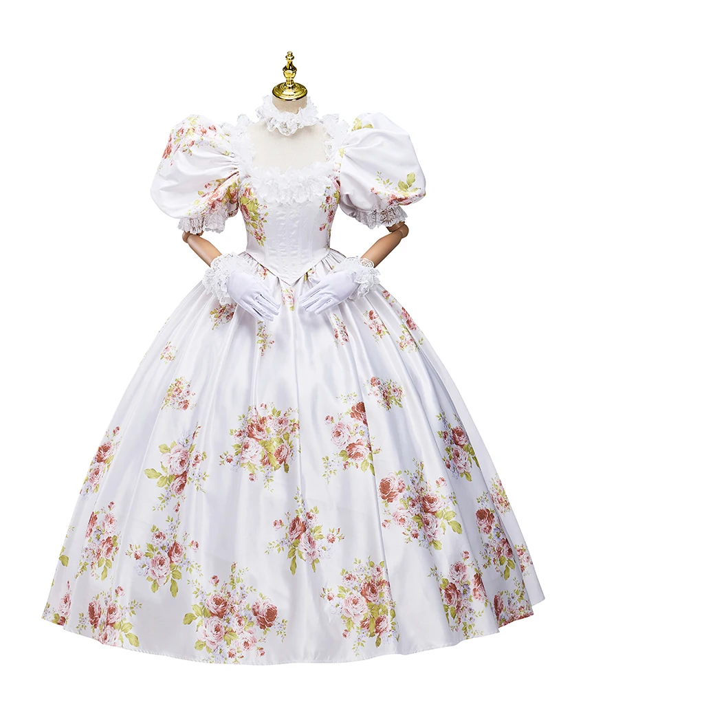 

Викторианское роскошное бальное платье в стиле рококо Антонио, платье с цветочным принтом, готическое платье Southern Belle с пышными рукавами, свадебный костюм