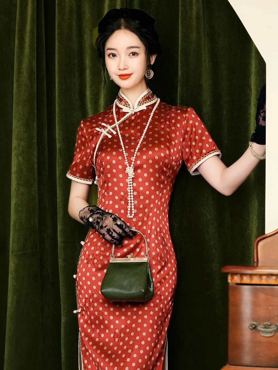 Nuovo stile cinese rosso repubblica della cina Retro Cheongsam estate nuova ragazza temperamento vestito quotidiano di fascia alta