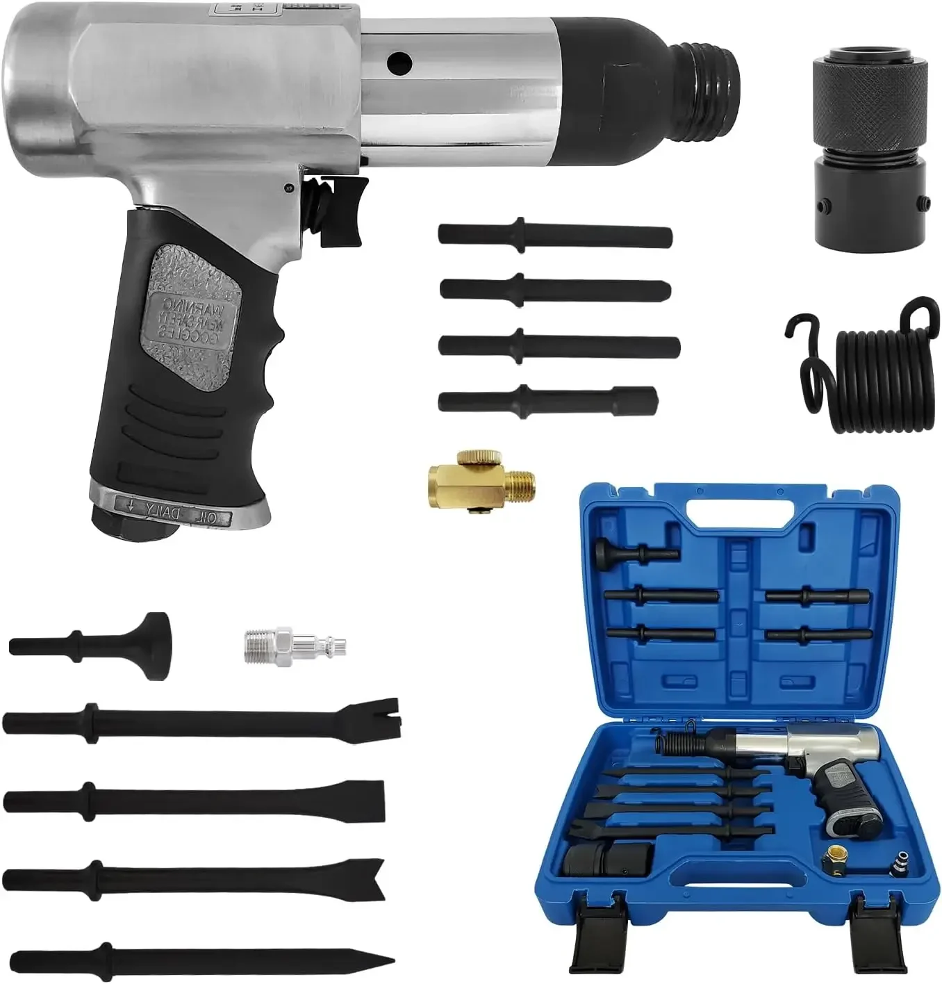 BestsellingUSA Stock Air Hammer Kit, Includes 13 Chisel Attachments 2500 BPM | Air hammer kit for auto repair, metal cutting, de