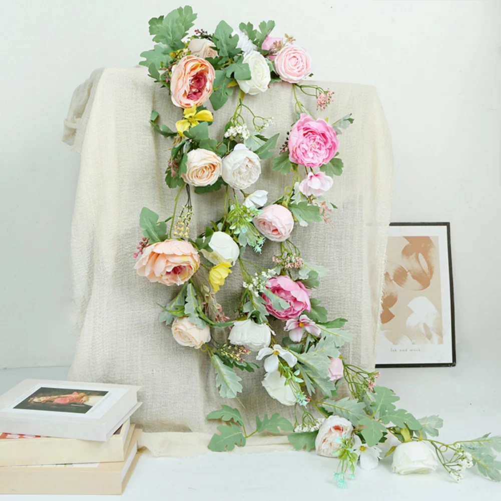 

Artificial Eucalyptus Leaf Peony Flower Vine Wedding Wall Decoration Photography Backdrop Living Room Decor Artificial Flowers