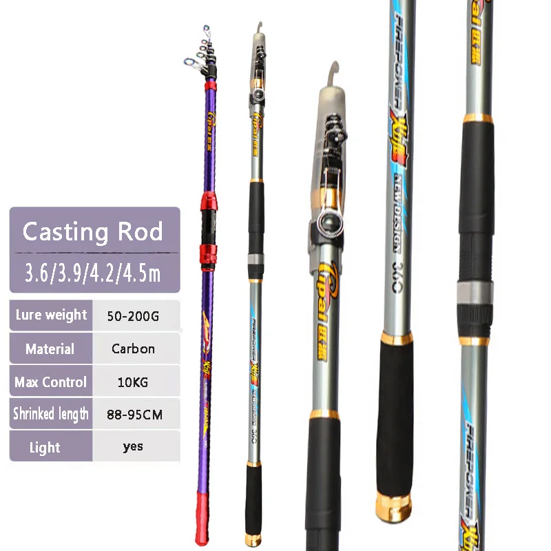 New design fly fishing rod 3.9/4.2/4.5m throwing pole carbon telescopic spinning rod test 40-200g travel boat rod feeder stick