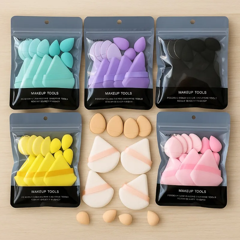 Soffio di polvere cosmetico Triangolo Peluche Cuscino d'aria Soffio di polvere Soffio di polvere per dito Mini set di strumenti di bellezza per uova cosmetiche 12 pezzi/borsa