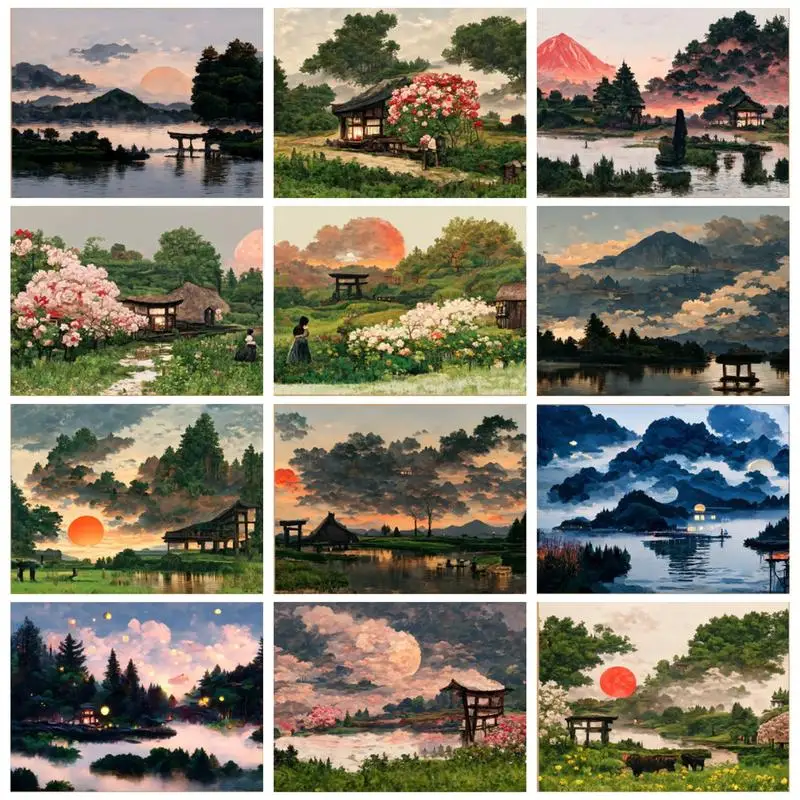 

RUOPOTY Painting By Numbers For Beginner Kits Landscape Architecture with Chinese Regional Characteristics For Home Decor