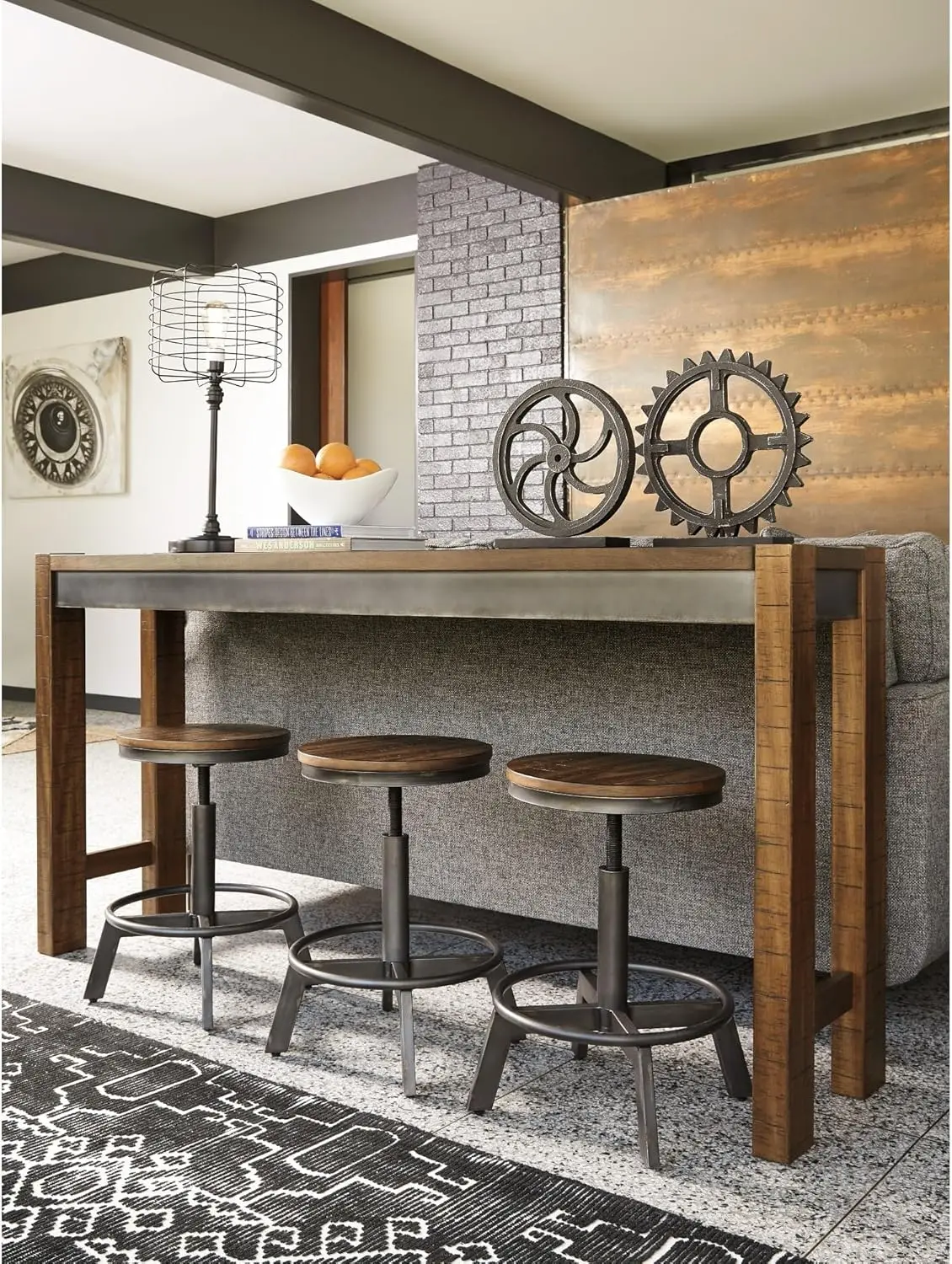 Design by Ashley -52 Rectangular Industrial Style Dining Room Bar, Counter Height Table, Brown
