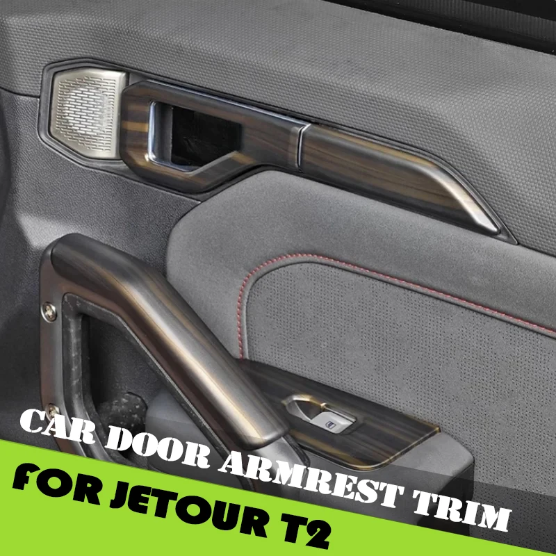 Car Door Armrest Trim Fit for Jetour Traveller T2 2023 2024 2025 Inner Handle Frame Glass Switch Sticker Car Accessories