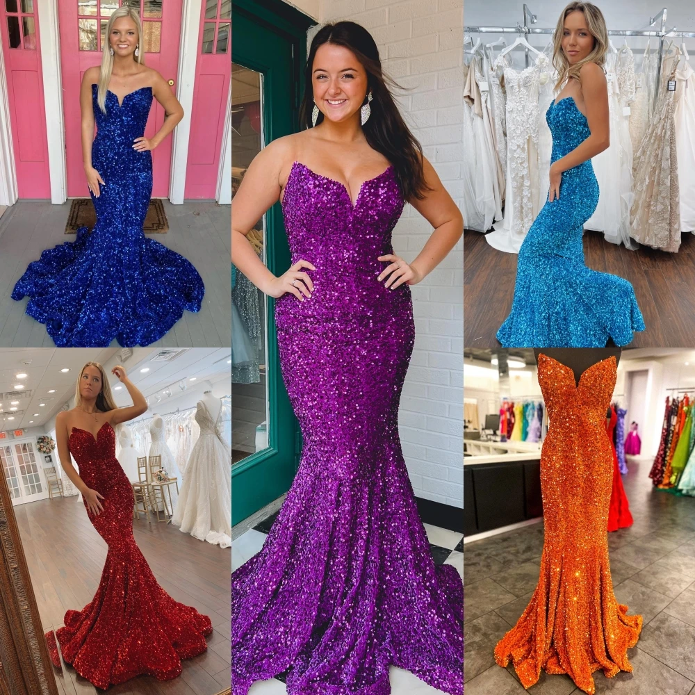 Strapless Velvet Sequin Prom Gown with V Cut Shimmery Lady Preteen Teen Girls Pageant Dress Formal Party Red Carpet Runway Royal