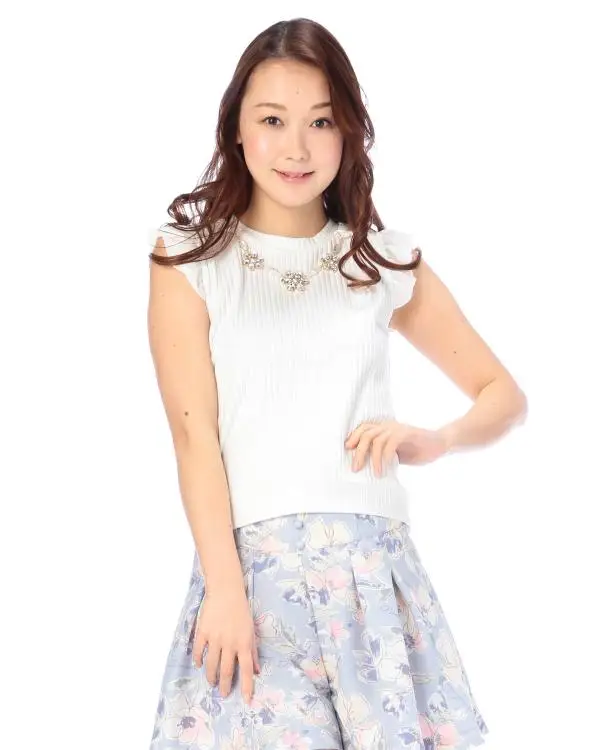 

Japan LIZ Lisa Cotton Knitting Rib Shirt Lace Fly Sleeve Shirts