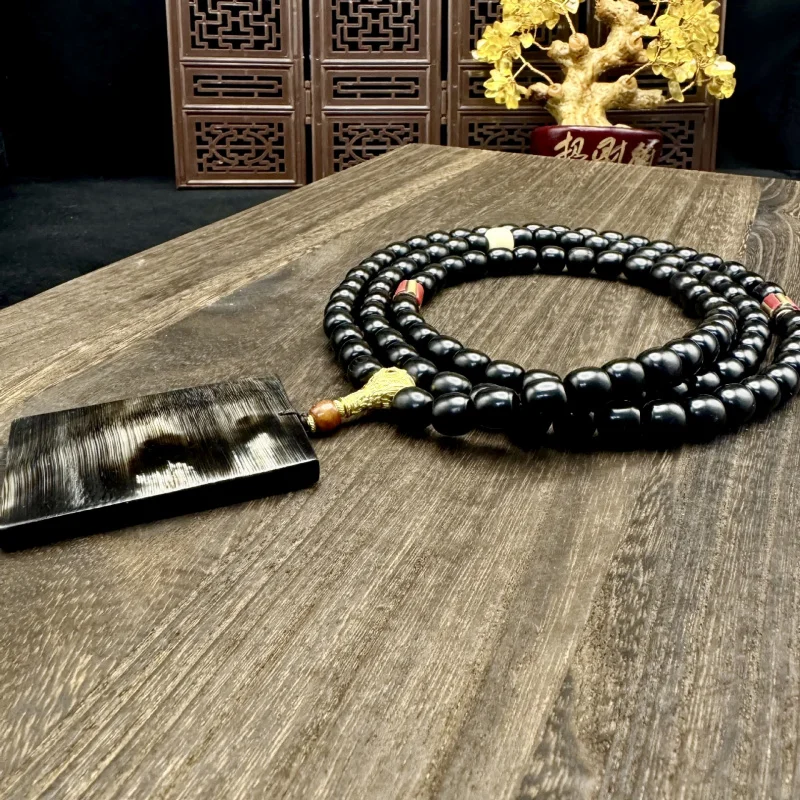 

Natural Sheep Horn Necklace Multi-Layer Bracelet Hanging Neck Matching Black Donkey Hoof Wishing Plate Fish Bone Pattern P