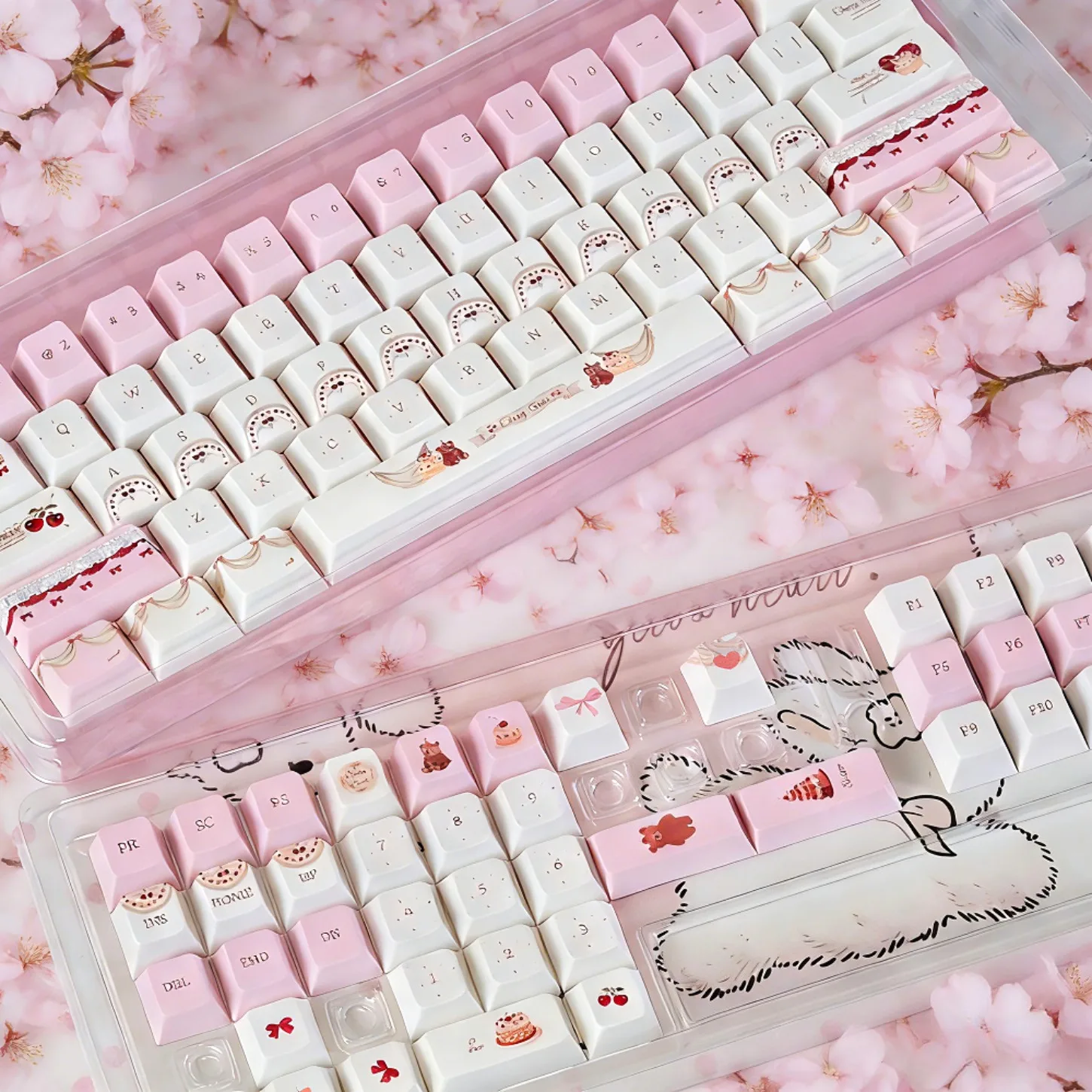 

Girl Keychain, Cake Themed Cherry Keycap PBT 129 Keys, Customized for 60/84/98/108 Mechanical Keyboard