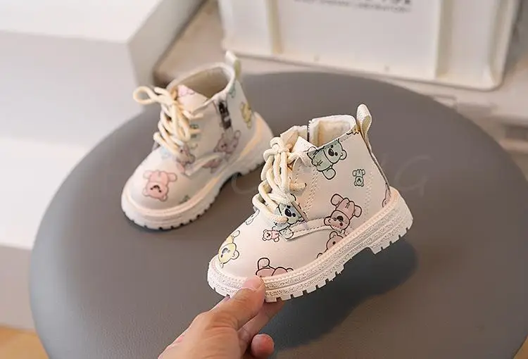 Autumn Winter Kids Girls Child Snow Boots Pink Beige Cartoon Fashion Children Casual Toddler Shoes Waterproof Party Ankle Boot