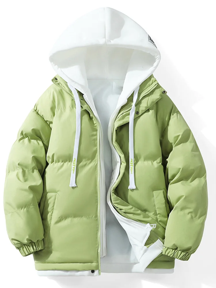 

Men's Thiened Cotton Jaet Winter Coat Warm Hooded Two-Piece Set Youth Faion Casual Wear Long Sve Zipper Closure