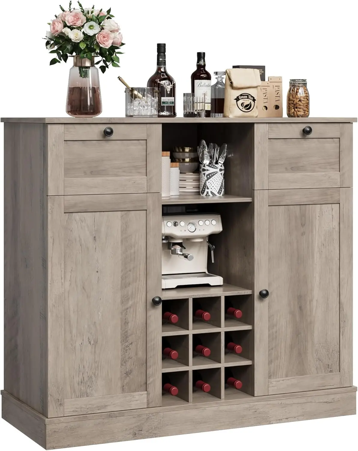 

Coffee Bar Cabinet, 42.5"" Buffet Cabinet With Storage, Sideboard Bar Cabinet With Wine Rack, Storage Shelves Coffee Bar