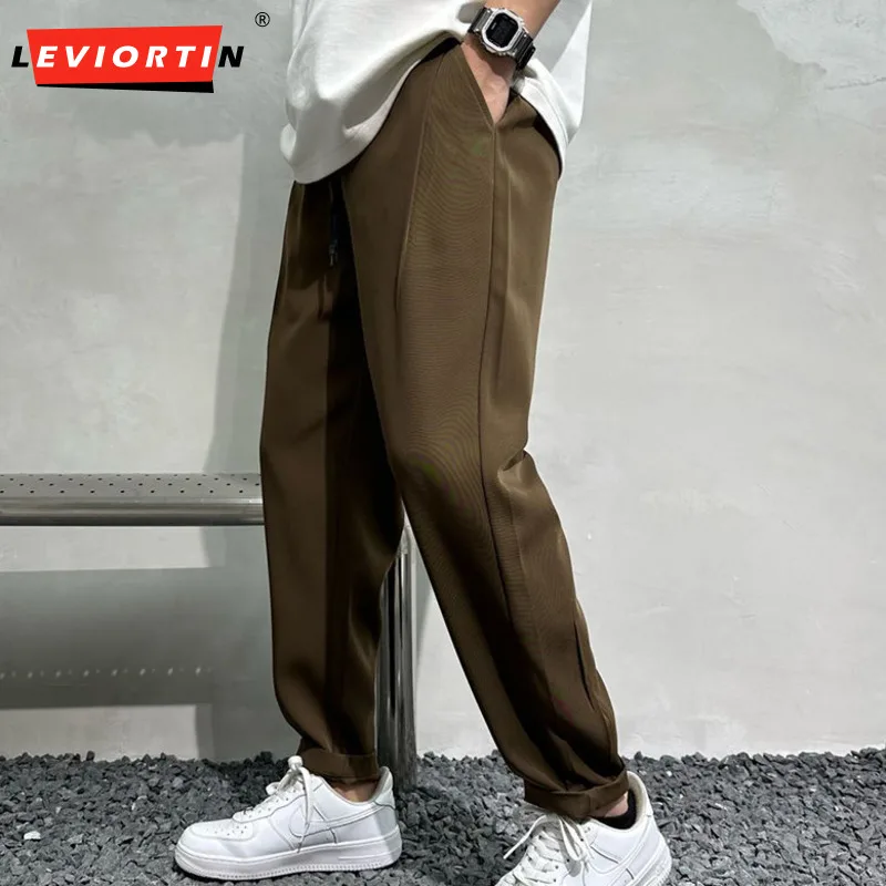 Solid Color Suit Pants For Men Business Society Dress Versatile Harlan Pants Male Ice Silk Anti Wrinkle Korean Straight Trousers