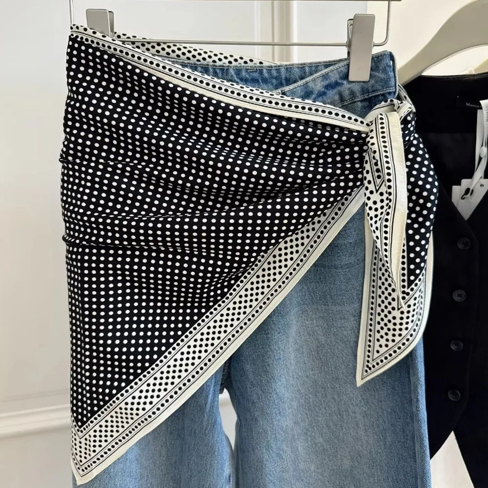 أزياء متعددة الوظائف الأزهار مثلث وشاح مطابقة السراويل الحرير الساتان حزام الخصر الحجاب الزخرفية الصيف