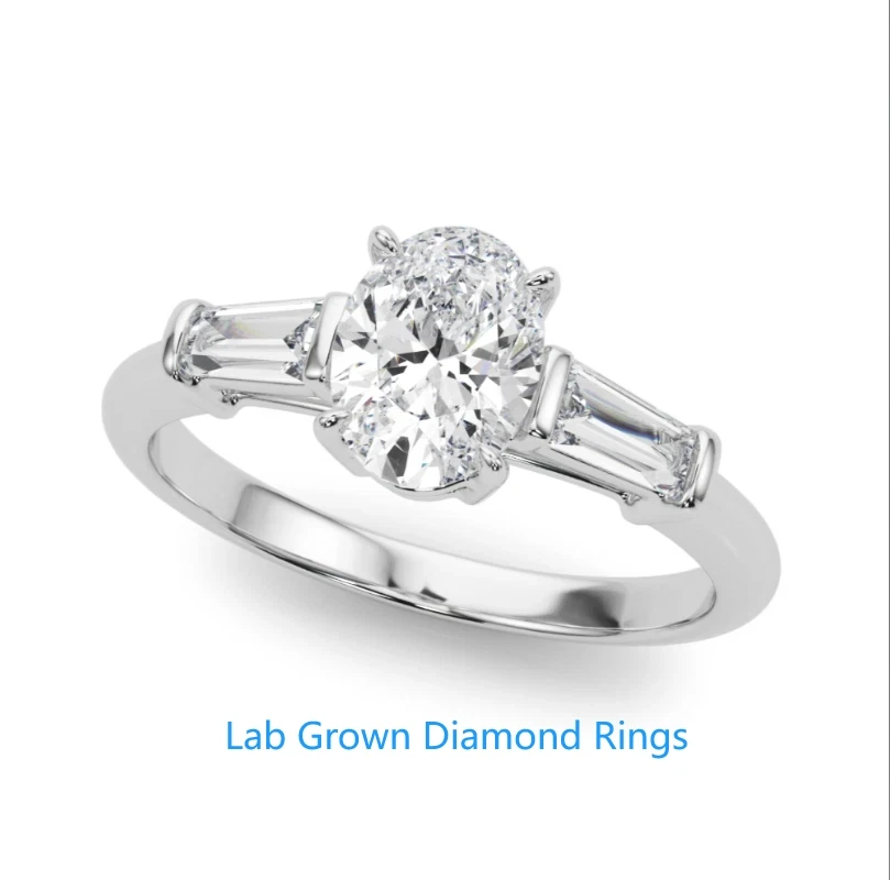 IGI Certificate CVD HPHT Oval Lab Grown Diamond Proposal Ring For Lady Platinum 950 2Ct Main Stone DEF VS-VVS Prong Set