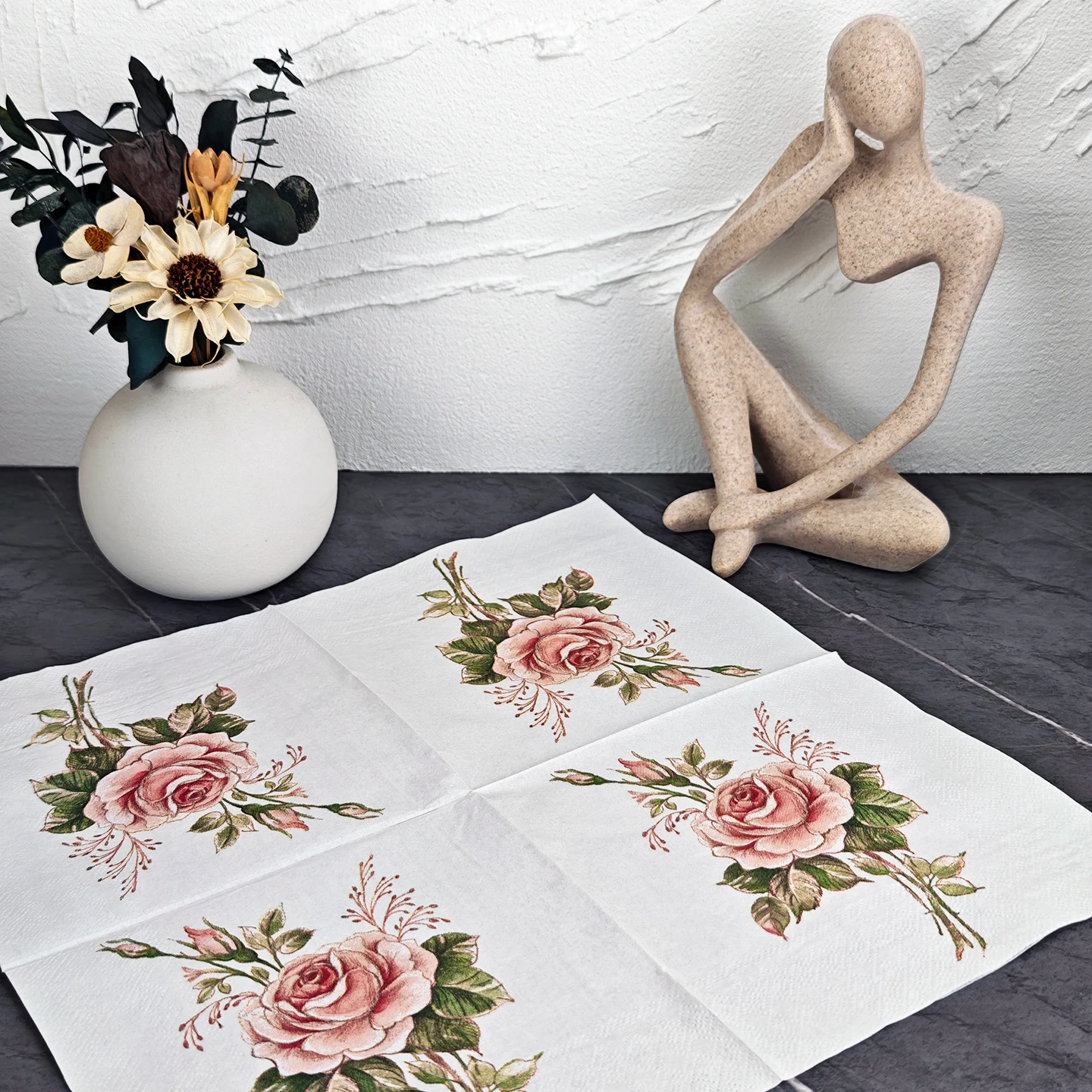 20/50pcs 33*33cm 2ply Rose Pattern Napkins Suitable for Dining,Baking,Festive Parties,and Wedding Decorations