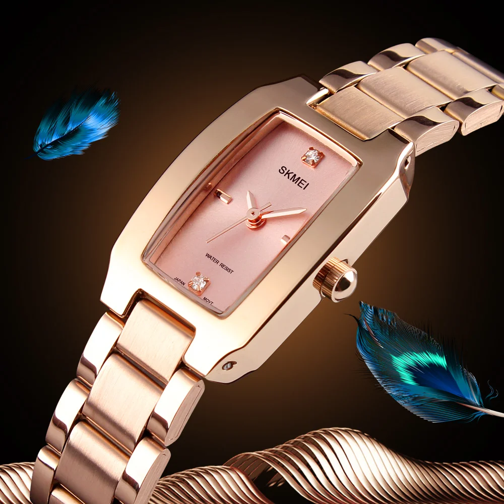 SKMEI 1400 Relogio Feminino Quartz Watch Fashion Thin Watches Ladies Casual Dress Luxury Silver Ladies Rhinestone Waterproof
