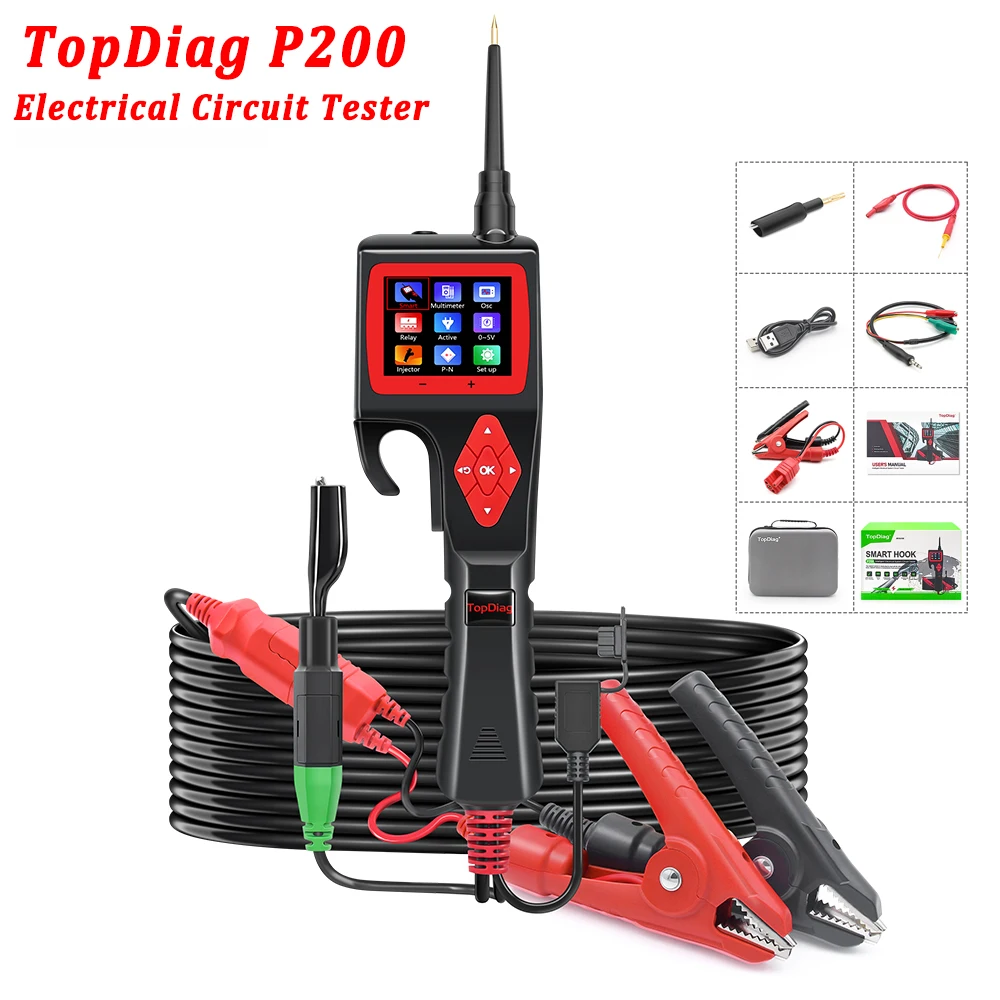 Topdiag P200 Power Probe Automotive Electric Circuit Tester 9V-30V Battery Relay Injector Activating Vehicle Diagnostic Tool