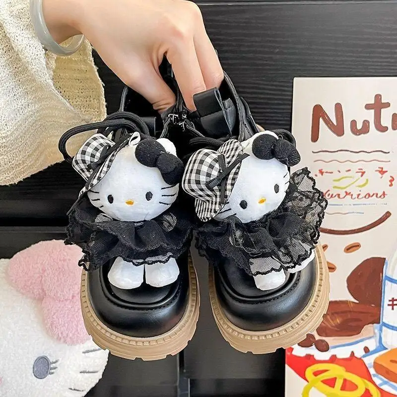 

Короткие сапоги Sanrio Hello Kitty для девочек, туфли принцессы, бежевые ботинки martin с жемчугом для девочек, осенне-зимние мягкие детские кожаные сапоги