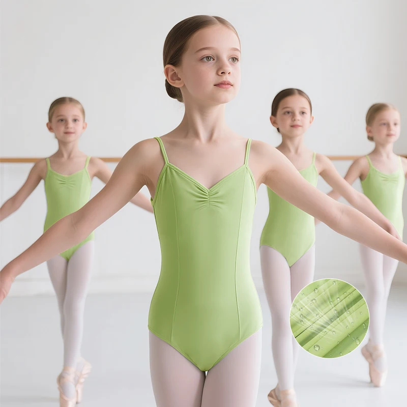 Children Professional Test Nylon Ballet Leotard Girls Sleeveless V-back Gymnastics Dance Bodysuit Kids Summer Swimwear