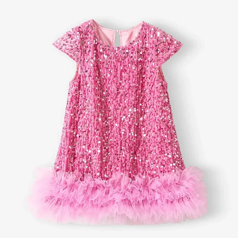 New Autumn Girls Princess Dress Baby Kids Elegant Party Tutu Fluffy Sequin Mesh Skirt Children Mesh Tulle Birthday Dresses L465