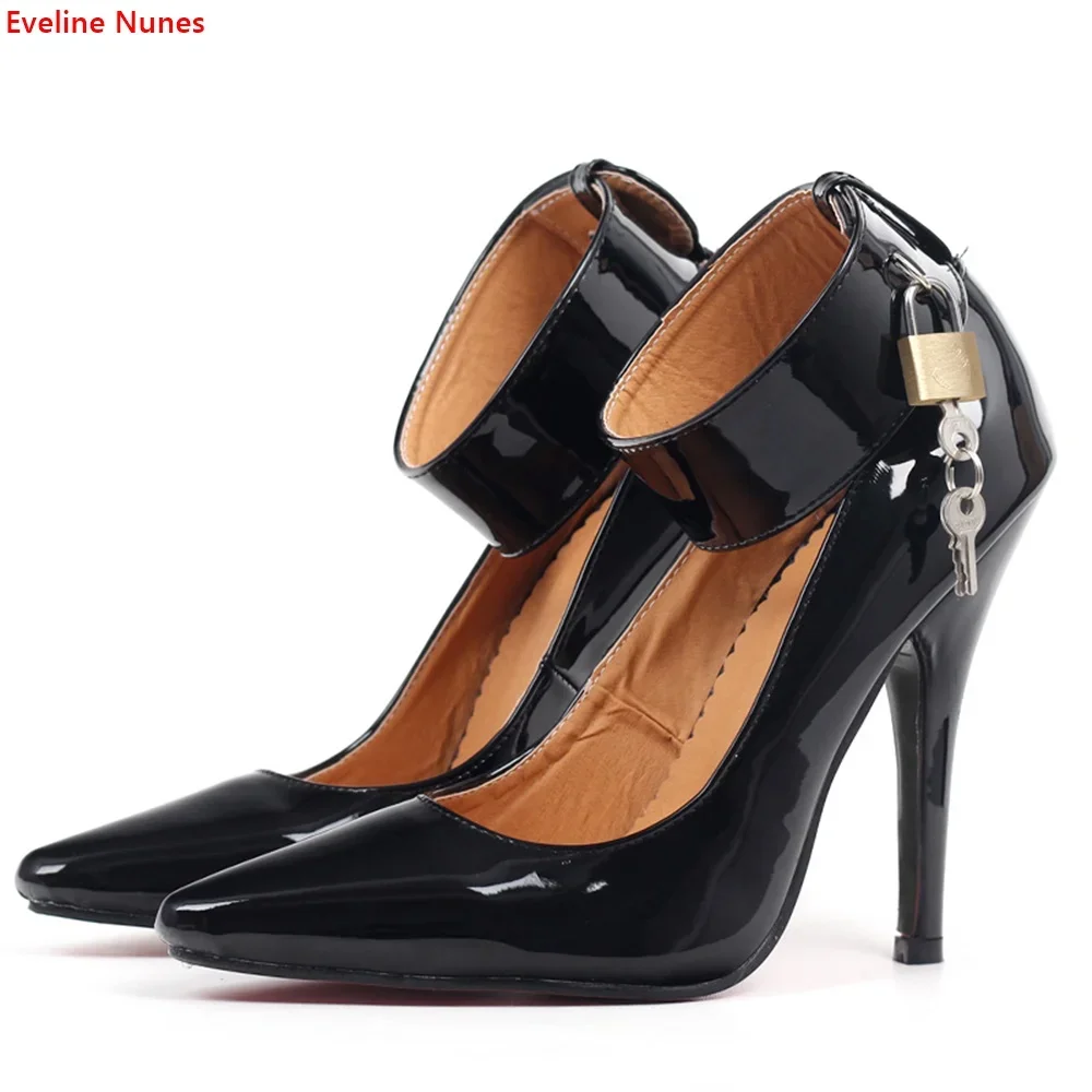 

Classic 12Cm Sexy Pumps New Women's Solid Stiletto Pointed Toe Fashion Summer Elegant Plus 36-46 Size High Heels With Locks