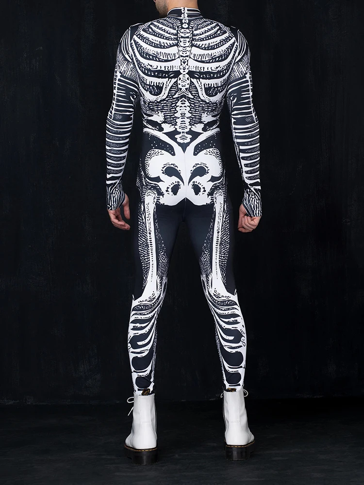 Zentai Suit Gray Imitation Skeleton Skull Halloween Couple Cosplay Jumpsuits Bodysuit Unisex For Carnival Party Unique Costume