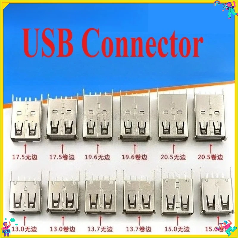 

10PCS USB 2.0 4Pin AF Female Socket 180 Degree Vertical Insertion 13.0/13.7/15.0/17.5/19.6 Series USB Socket Connector