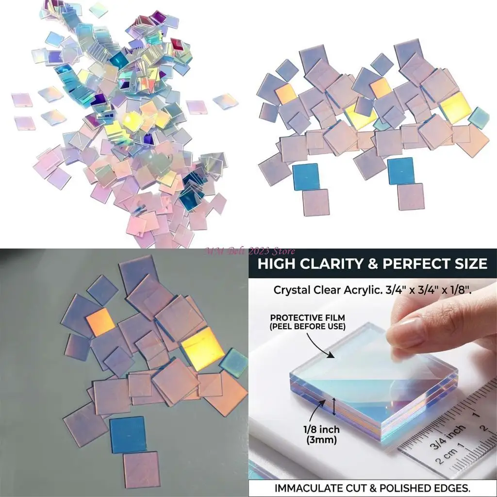 49ME Small Holographics Acrylic Blocks Rainbow Square Blocks Fashion Accessories for Crafts Projects and Clothing