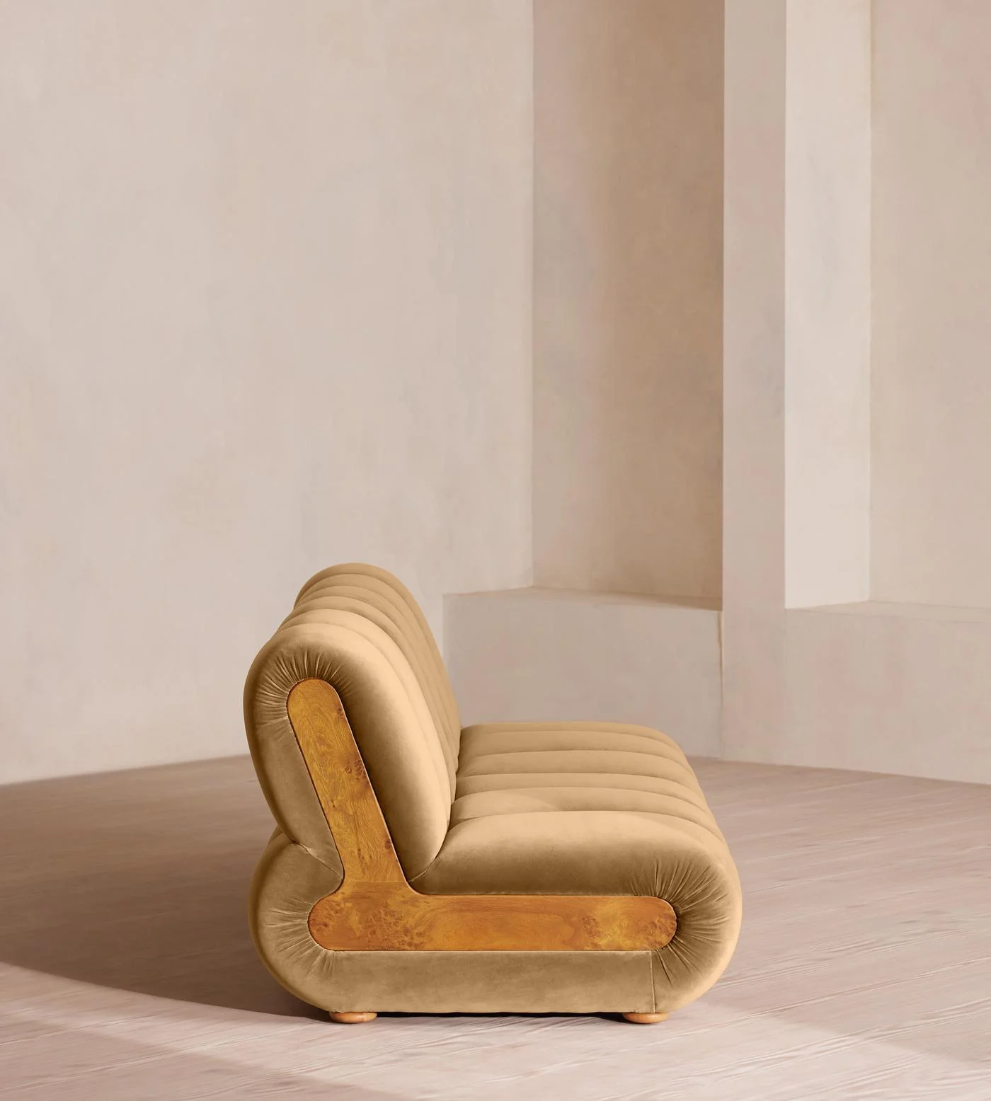 Light Tan Velvet Segmented Modern Plush Multi Seater Stylish Living Room Sofa