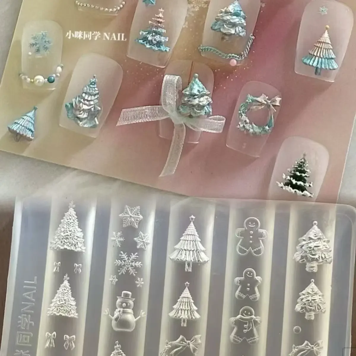 1pc Christmas tree snowflake gingerbread 3D Acrylic Nail Mold Hand Engraving Mold Nail Art Decorations Silicone Nail Art Mold
