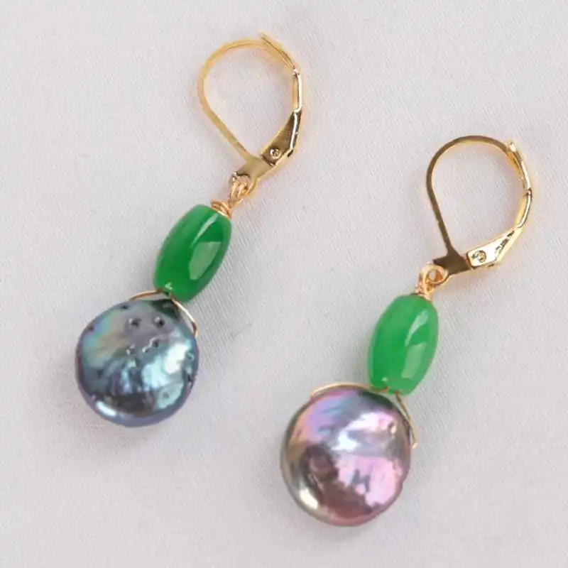 

Handmade peacock blue fresh water coin pearl earrings jadeite Platinum Bohemian Dangle Beaded Gemstone Gold Custom Party Hoop