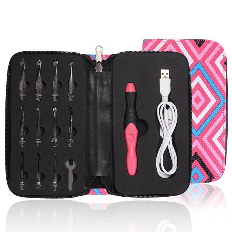 DIY Hand Knitting Tool Crochet Set With 11 PC Crochet Needles USB Rechargeable Glowing Crochet LED Light  Pack in one EVA Bag