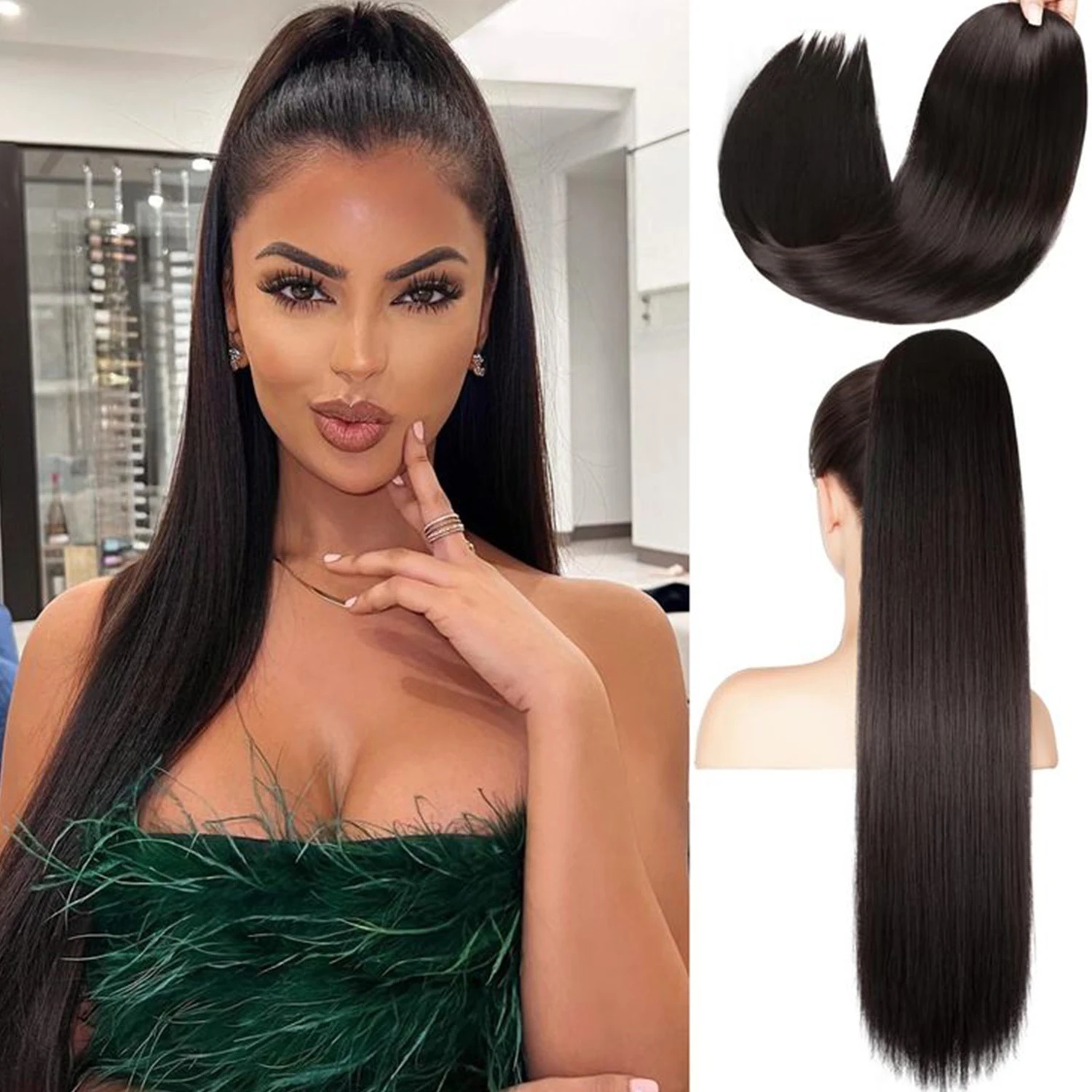 

Наращивание хвоста, человеческие волосы, наращивание хвоста, прямой хвост на шнурке, натуральная бразильская заколка для волос в кусочках для женщин