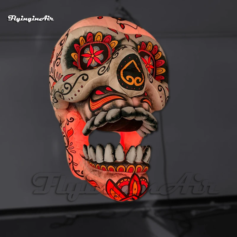 

2 м/3 м страшный гигантский Хэллоуин надувной череп катана со светодиодной подсветкой для украшения Día de Muertos